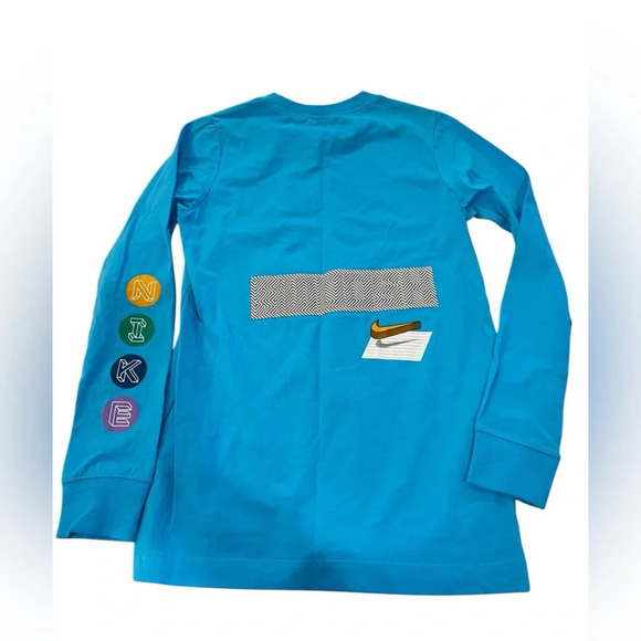 NWT Nike Youth Floral Long Sleeve Blue/Yellow Tee in Youth Small - Picture 2 of 4